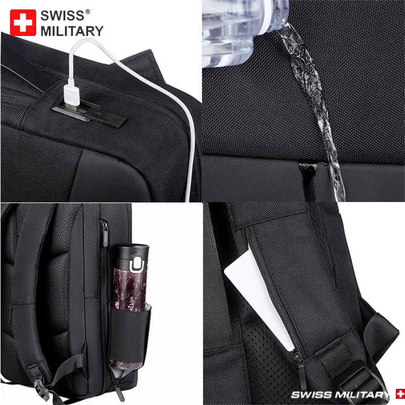 SWISS MILITARY Travel Men 15.6 inch Laptop Backpack waterproof Backpack Business Large Capacity school Backpack expand backpack