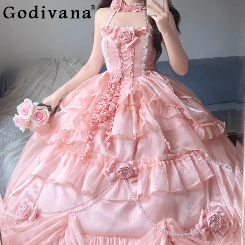 الوردي لوليتا فستان الزفاف المرأة الجديدة الراقية ثوب مسائي فستان يوم الطالب حفل الكبار لوليتا الأميرة فستان حلو