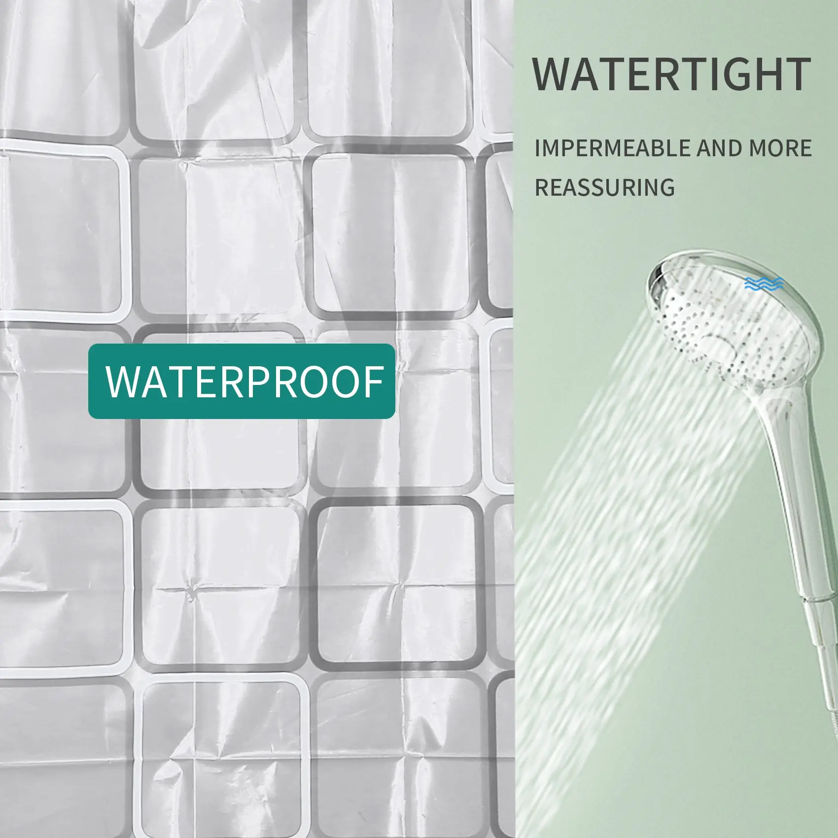 ABHZ-Wodoodporna zasłona prysznicowa z 12 haczykami do łazienki i toalety