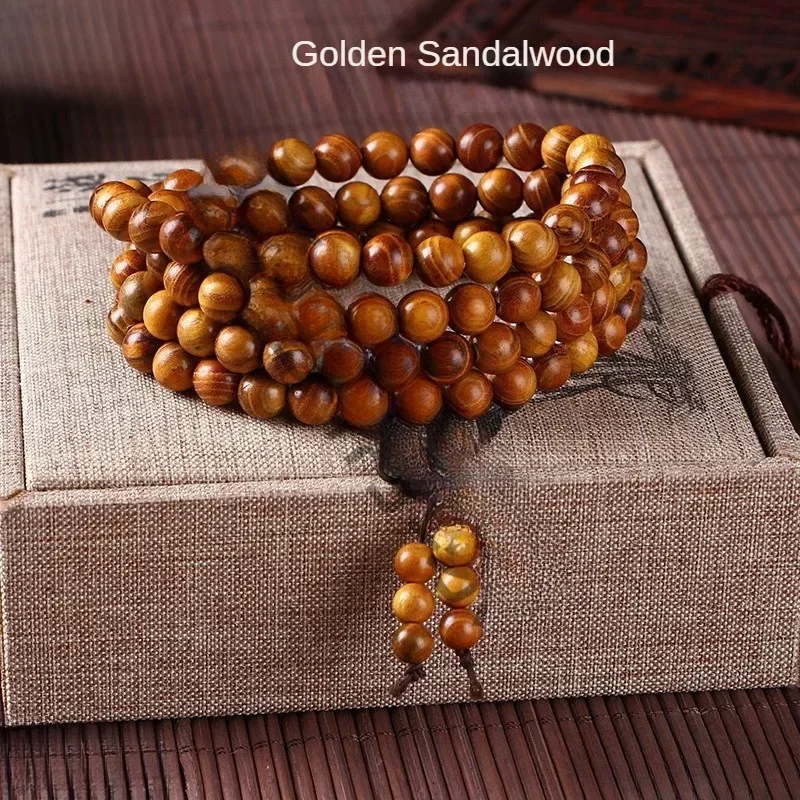 ไม้จันทน์สีเขียวสร้อยข้อมือลูกปัดพุทธ Knot Rosary สร้อยข้อมือ 108 ลูกปัดไม้จันทน์สีทอง Rosewood