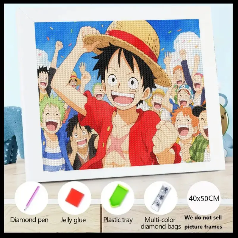 

1PC Popular 5D DIY Full Drill Diamond Painting Kit, One Piece Monkey D. Luffy & Straw Hat Crew Celebrating Anime Manga Character