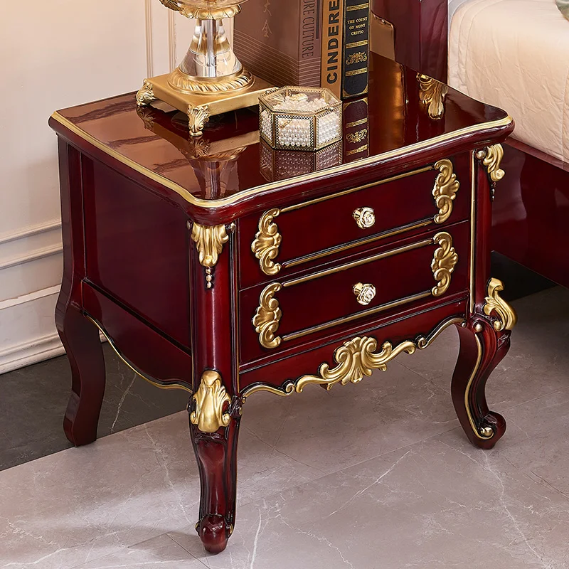 European style solid wood carved bedroom with drawers for storage and storage. Red sandalwood neoclassical bucket cabinet