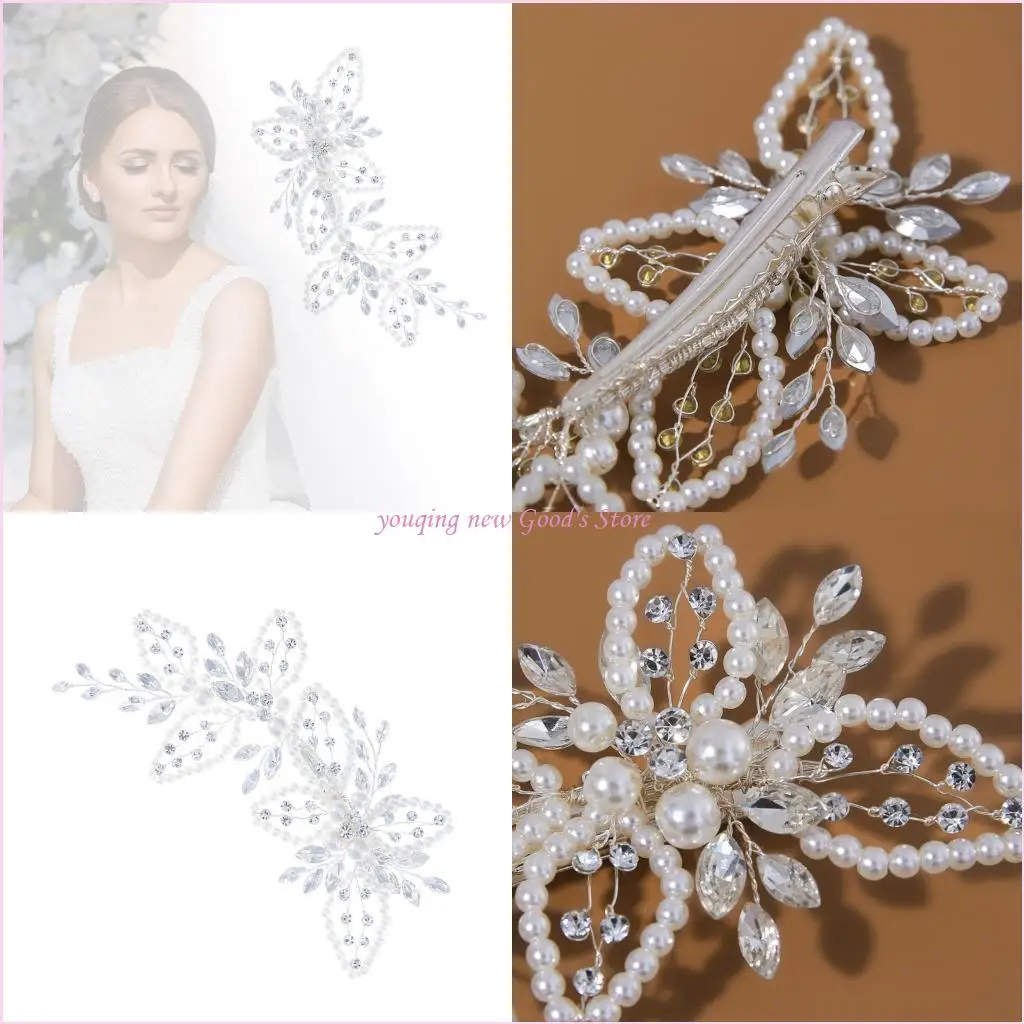 57QA Sparkling Pearls Crystal Hair Clip Bridal Party Accessory Rust Resistant Design Rhinestones Hairpin Accessory