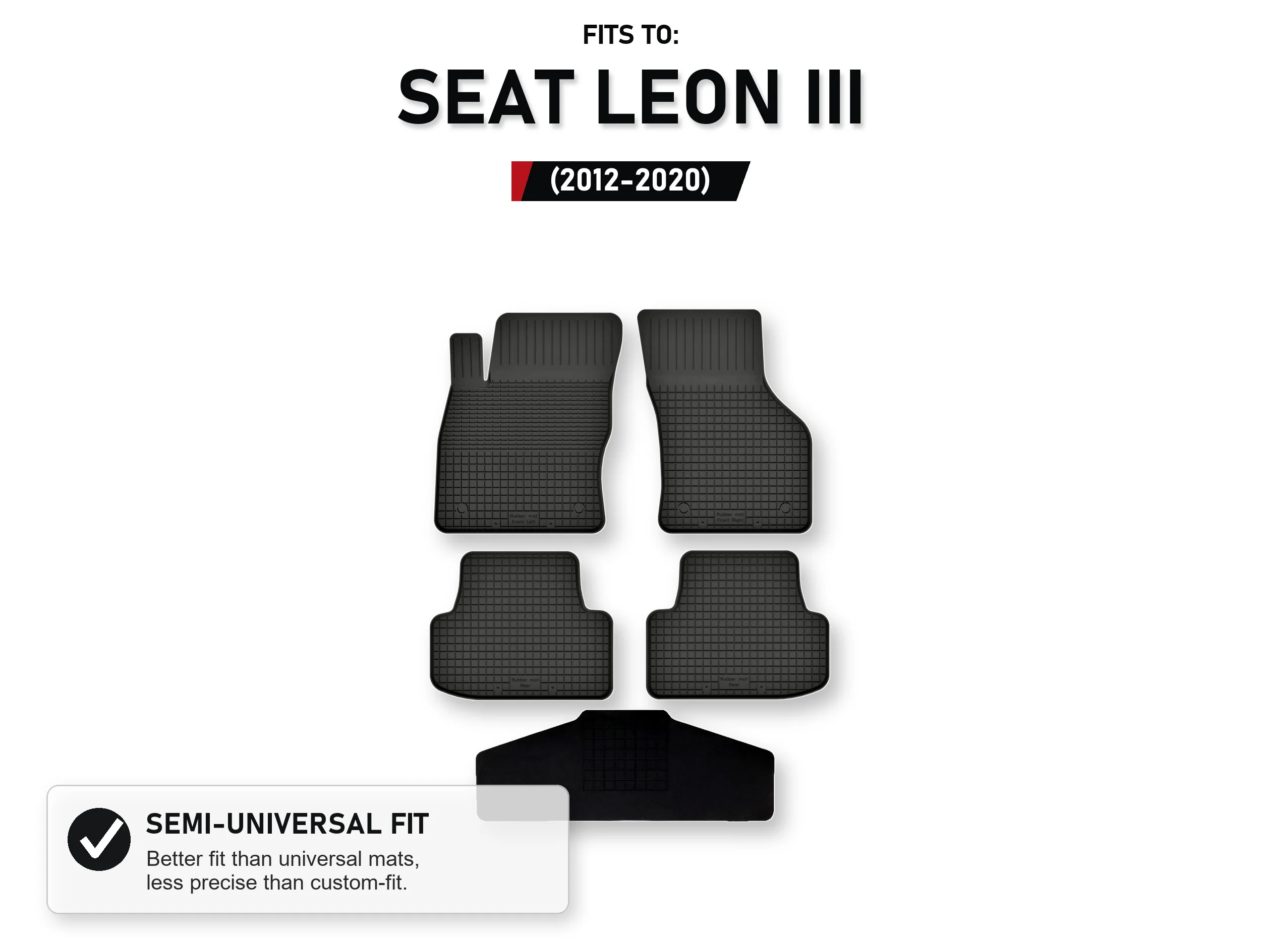 Rubberen matten Tray Type met tunnel voor: Seat Leon Iii 2012-2020 5 stuks