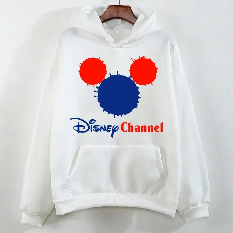 Autumn Winter Kawaii Disney Hoodie Cartoon Mickey and Stitch Printed White Hoodies Harajuku Casual O-Neck Pullover Sweatshirts