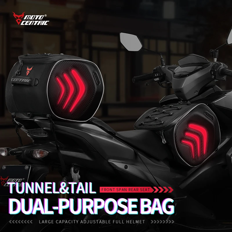 MC 2024 New Motorcycle Rear Seat Bag Waterproof Motocross Bag EVA Composite Shell Motorbike Bag Big Capacity Three Colors light