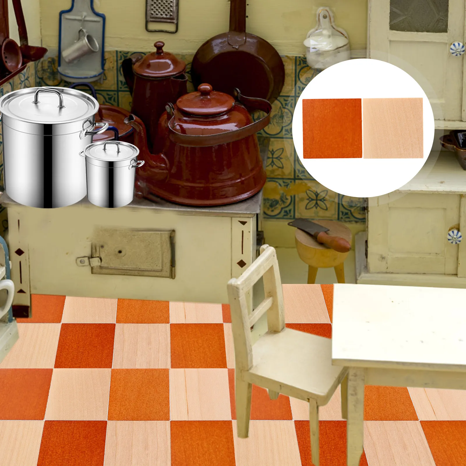 

48 шт. Двусторонние миниатюрные деревянные напольные доски для кукольного домика, декор для дома, аксессуары для кукольного домика, мини-плитка для пола