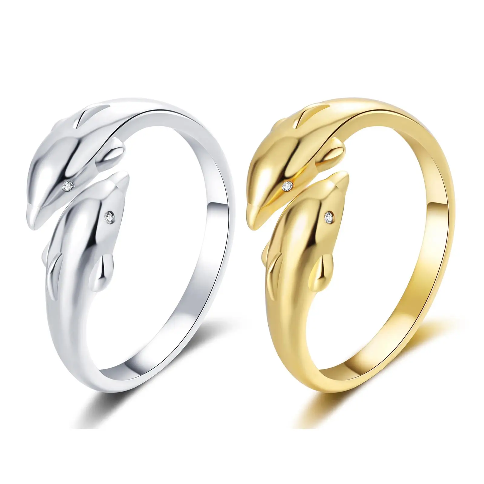 Double Dolphin Love Rings Fashion Open Ring Active Decoration Finger Band Creative Statement Ring for Valentine's Day Gift Mom