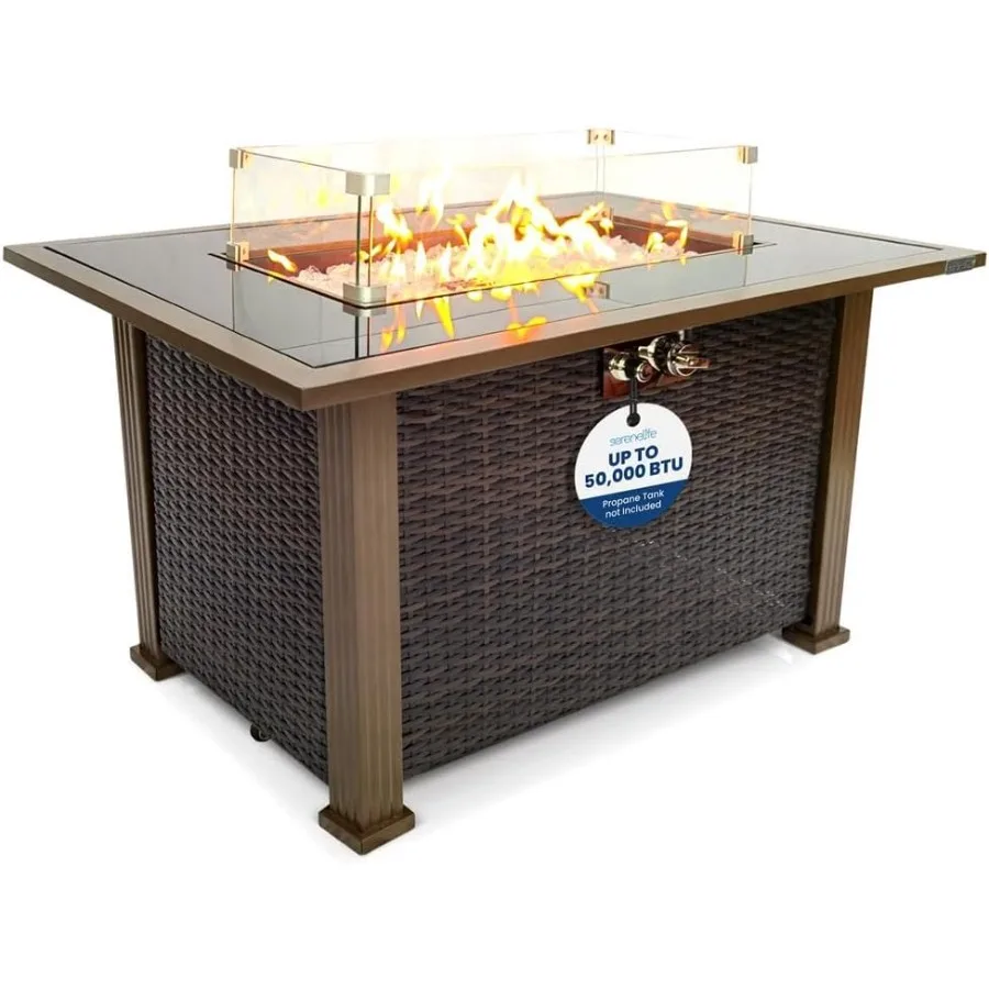 

43,5-дюймовый уличный пропановый стол для костра с выходом 50000 БТЕ, ветрозащита из закаленного стекла, дизайн раздвижной двери, система автоматического зажигания