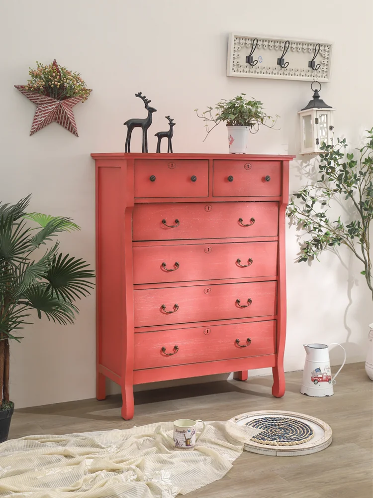 Country Decorative Furniture Wooden Retro Chest Chest of Drawer Chest Multifunctional Bedroom Locker Six Bucket Storage