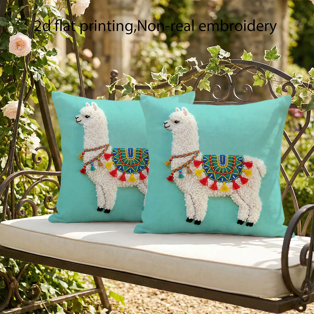 2pcs Boho Chic Alpama Throw Pillow Covers Turquoise Decorative Cushion Cases for Outdoor Patio Living Room