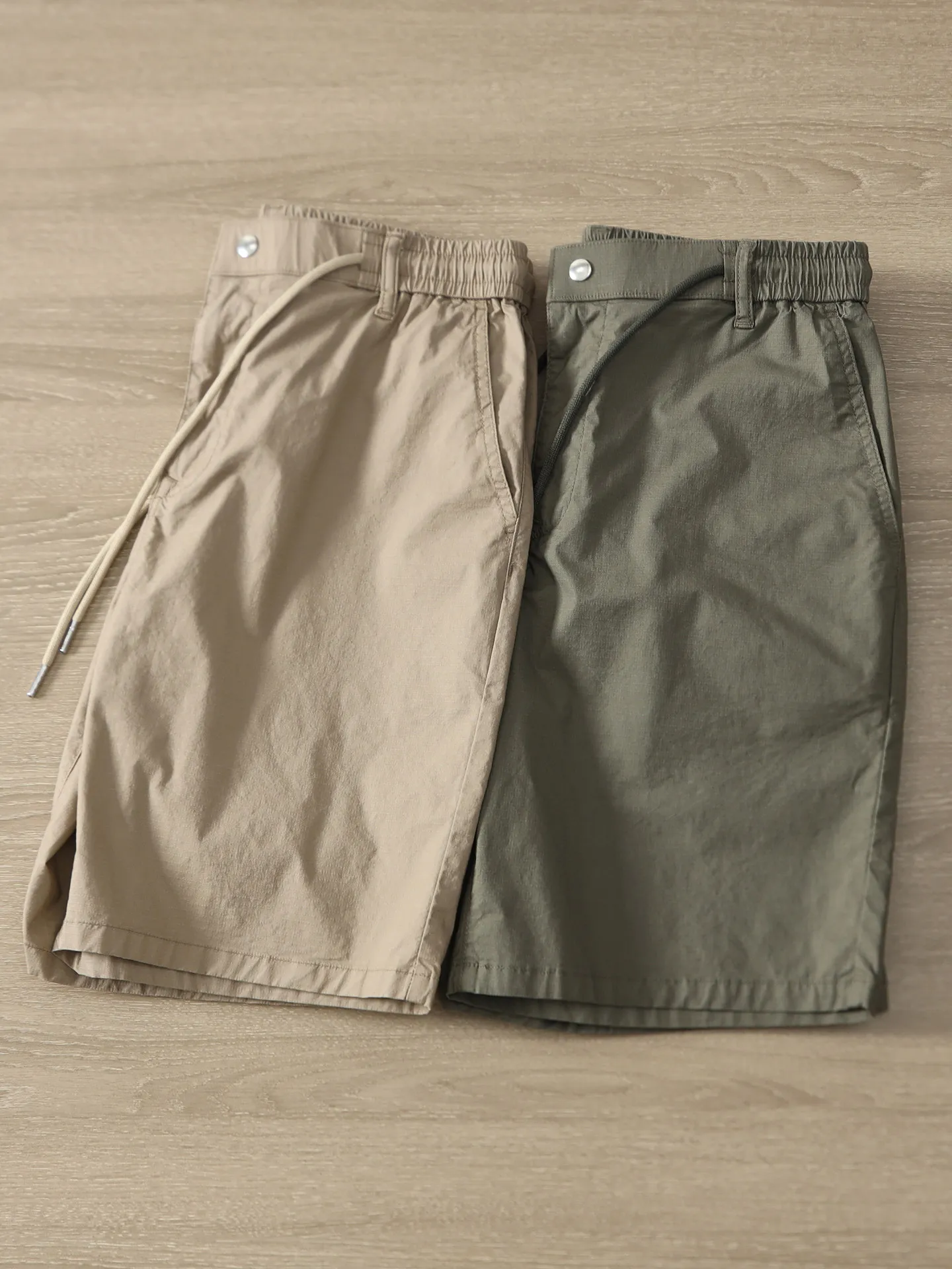 2026 Summer New American Retro Thin Casual Shorts Men's Simple 98% Cotton Elastic Waist Drawstring Loose Straight 5-point Pants