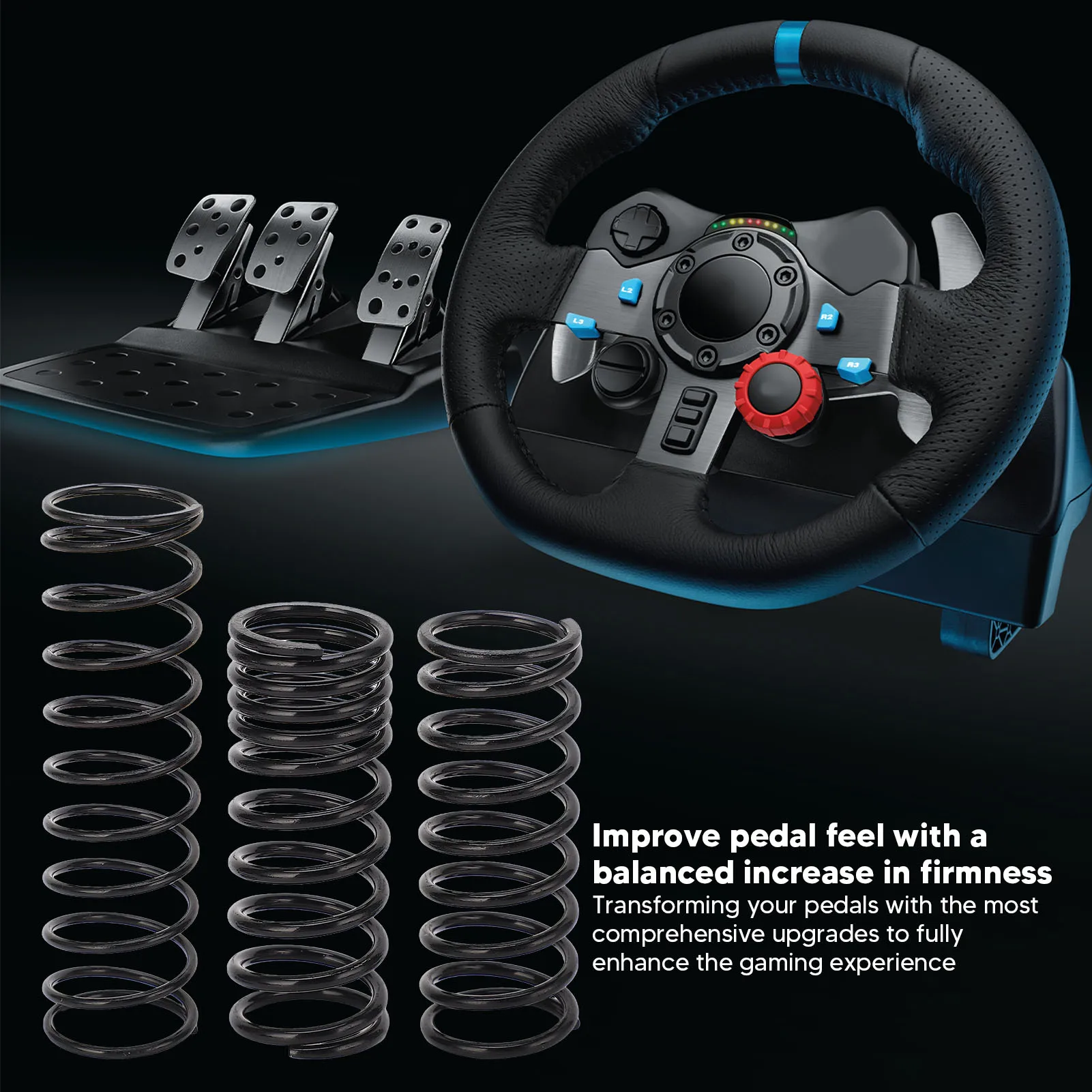 3 pçs kit de mola pedal atualização metal preto alta resistência para logitech g25 g27 g29 g920 roda corrida atualização pedal mola kit