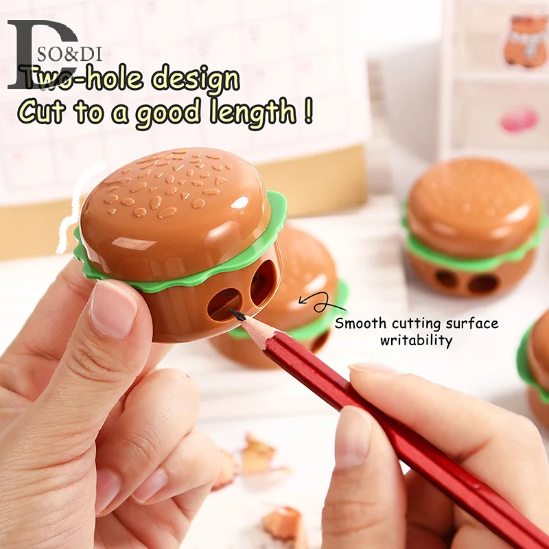 Creative Cartoon Hamburger Shape Pencil Sharpeners Double Holes Pencil Cutting Tools School Supplies Student Stationery Gifts