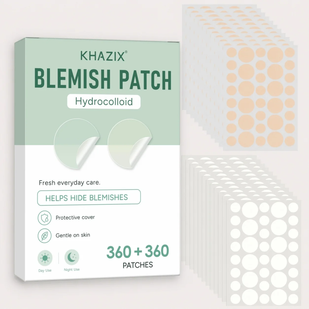 360+360pcs Hydrocolloid Acne Pimple Patch Hydrocolloid Spot Stickers, Covering Zits and Defect, Nighttime Spot Stickers for Face