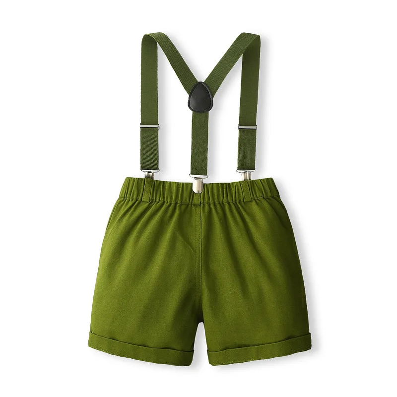 Summer Baby Boy Outfit Clothes Korean Fashion Stripe Short Sleeve Tops+Shorts+Straps+Tie Children's Sets Kids Clothing BC1769-1