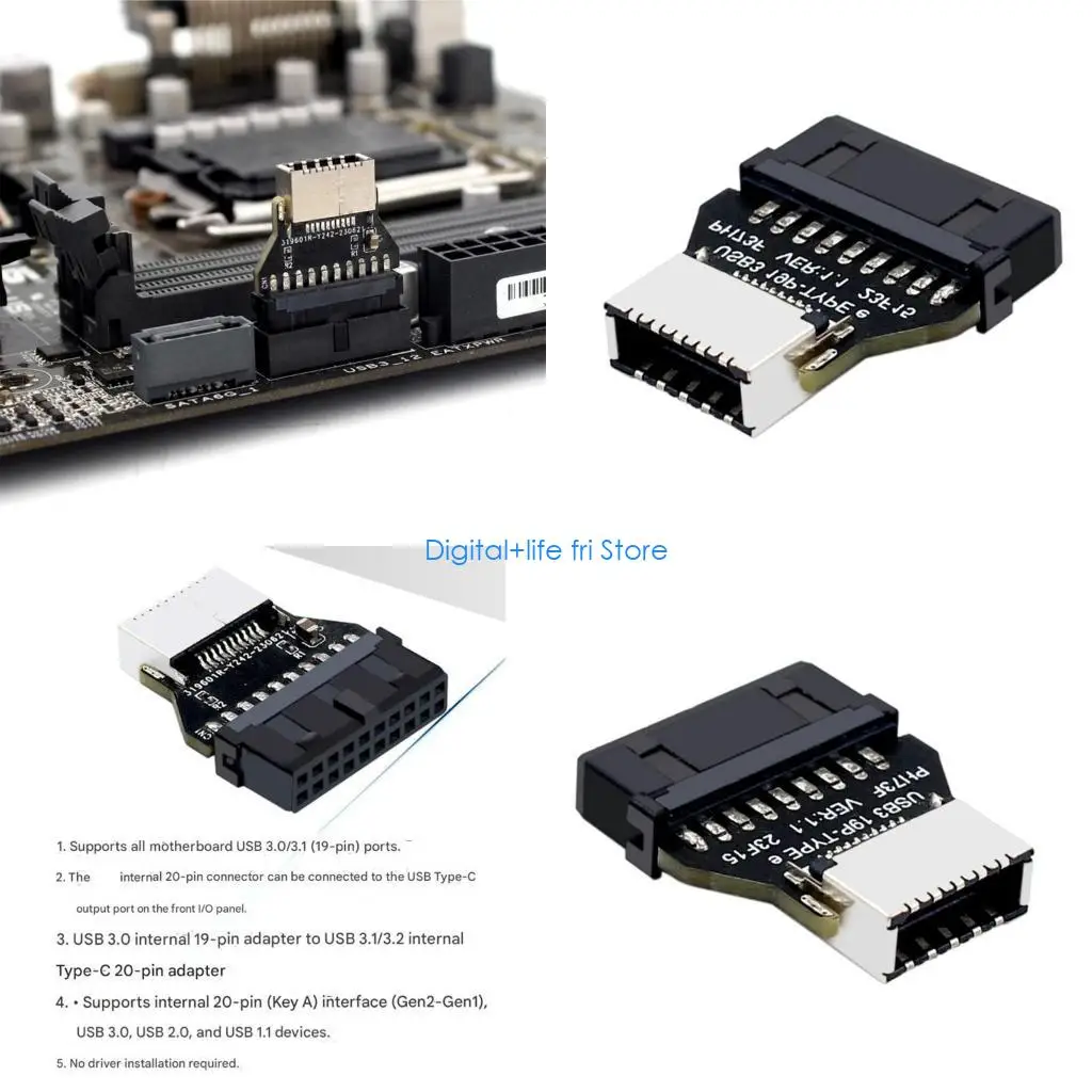 E06D 90° USB Type E 20Pin Adapter for USB2.0 1.1 Devices For Motherboard Front Panel