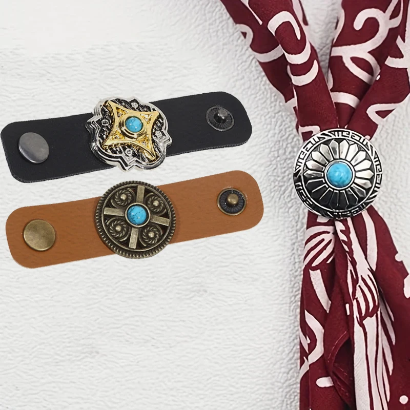 Vintage PU Leather Scarf Buckle,Scarf Clips,Silk Ring Neckwear Slide Fastener Securing Loop Versatile Decorative Accessories
