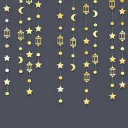 4M Glitter Paper Gold Star Moon Garlands Streamer Eid Mubarak Hanging Ornaments Ramadan Kareem Decor Banner Party Supplies