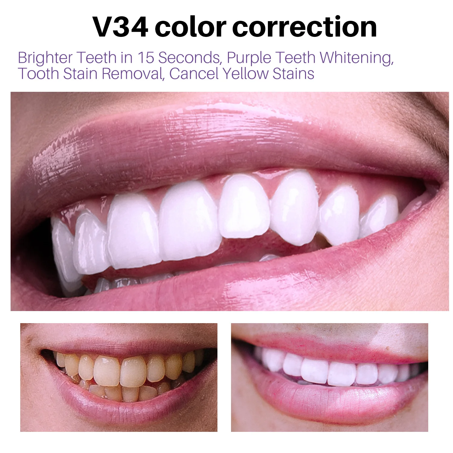  V34 Pro Purple Teeth Whitening Toothpaste Remove Plaque Stains Reduce Yellow Mousse Clean Oral Hygiene Dental Tools Fresh Brea