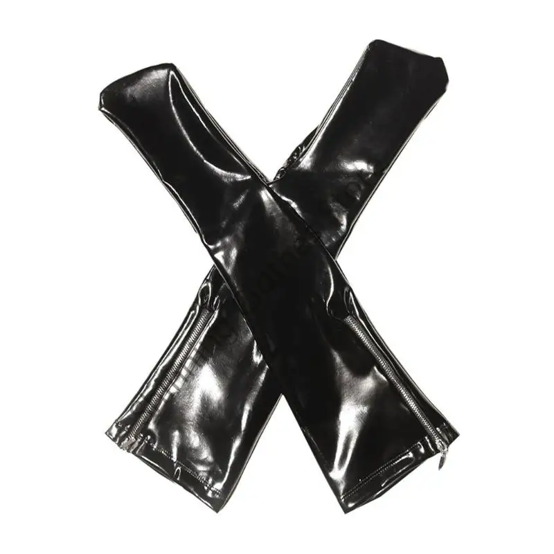 

M68A Women Faux Latex Tights Over the Knee Leg Covers Metallic Wet Look Glossy Zipper Open Thigh High Stockings for Parties