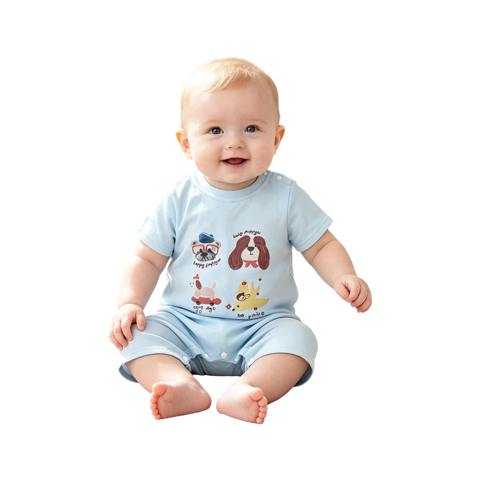 Baby Boys Girls Cute Cartoon Printed Romper One-Piece Baby Clothing Short Sleeve Press Button Crotch Jumpsuit Sleepwear Homewear