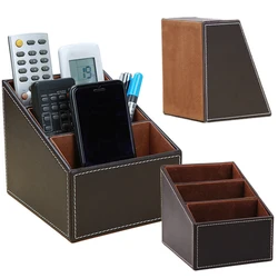 PU Leather Remote Control Holder Desktop Organizer Storage Box For TV Guide Mail Phone Office Sorting Lattice Cosmetic Pens Rack