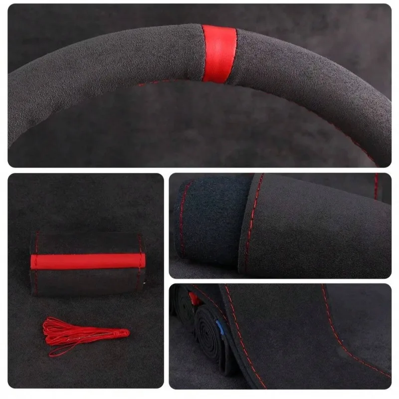 غطاء عجلة قيادة السيارة من جلد الغزال، مسامي ومضاد للانزلاق، 37-38 سم. ملحقات عجلة قيادة السيارة #6