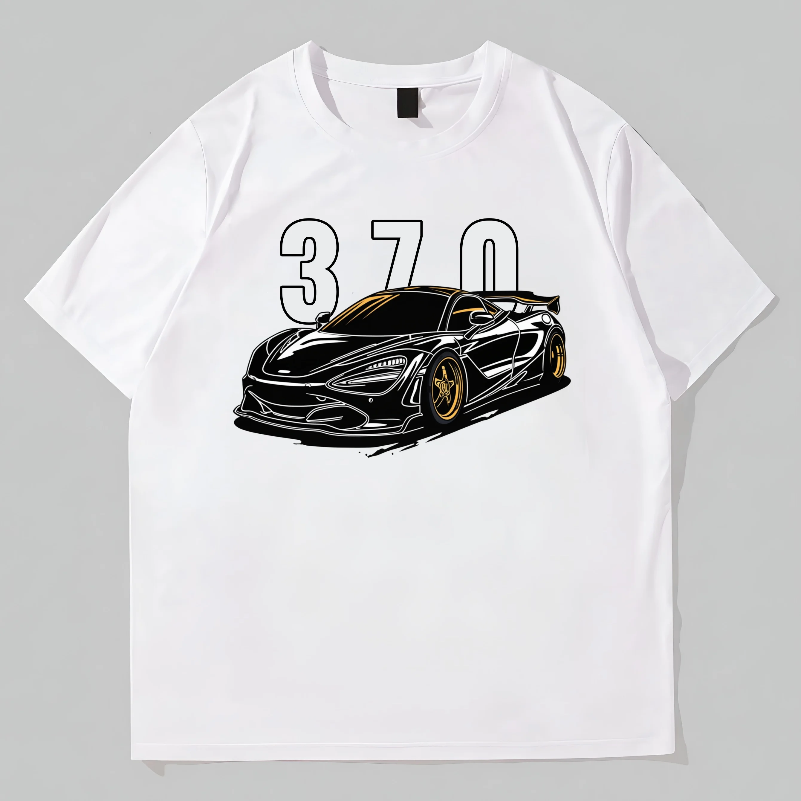 

Teevo White T-Shirt with Sports Car Graphic and 370 Text for Casual Wear