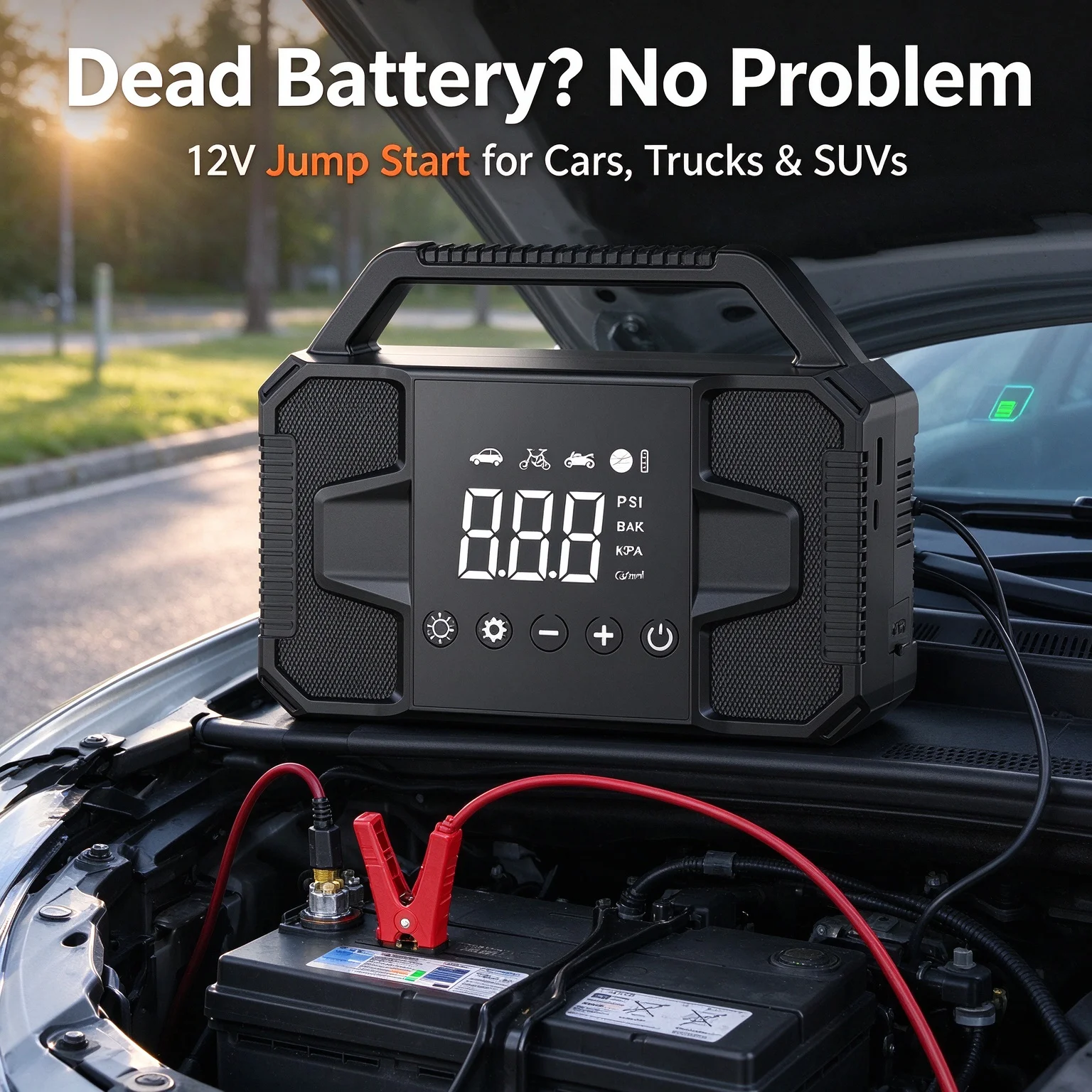 12v Automotive Battery Charger 1000A Auto Battery Cable Car Jump Starter Air Pump Portable 4 in 1 with Compressor Multi Function