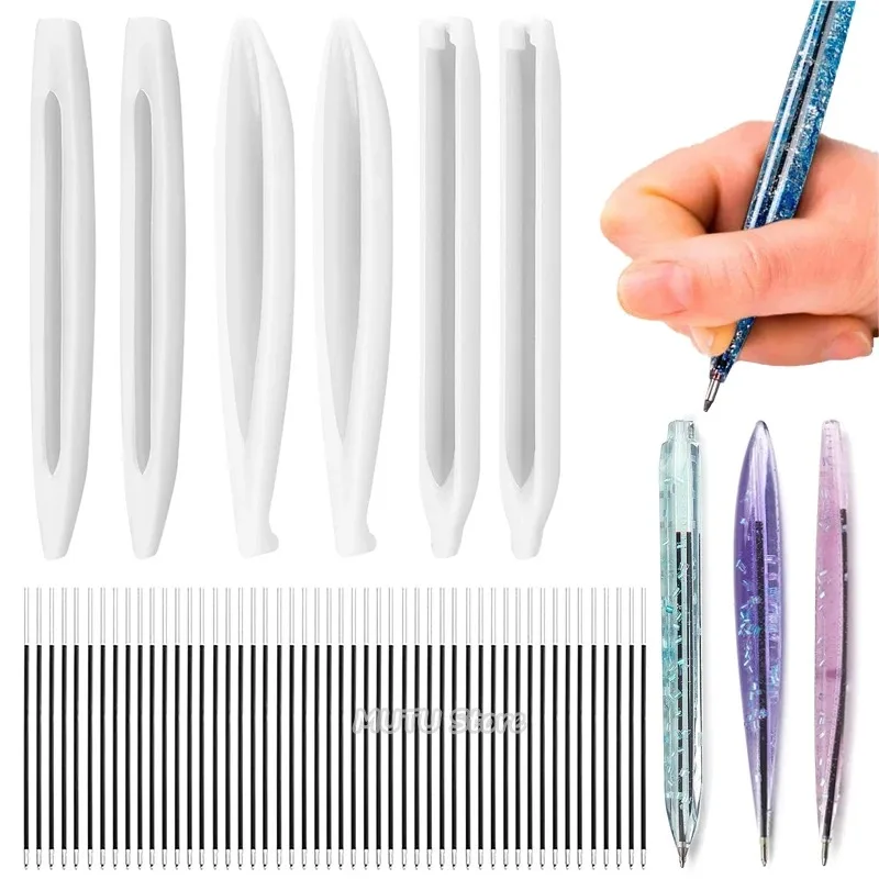 Ensemble de moules en Silicone pour stylo Transparent, bricolage, moule pour stylo à bille, moules en résine époxy pour le moulage de bijoux, fabrication de porte-stylo Transparent