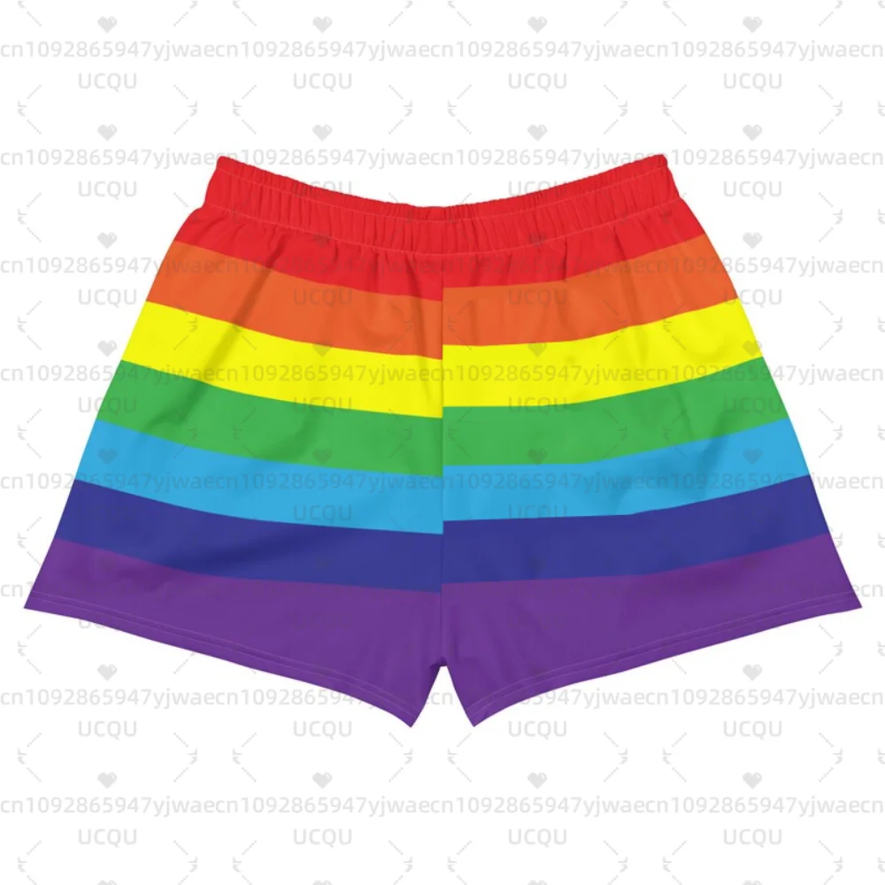 Rainbow Stripe Festival Shorts Yume Kawaii Shorts Pastel Goth Kleidung Pride Run Swim Gym Workout Damenshorts – Detail 3