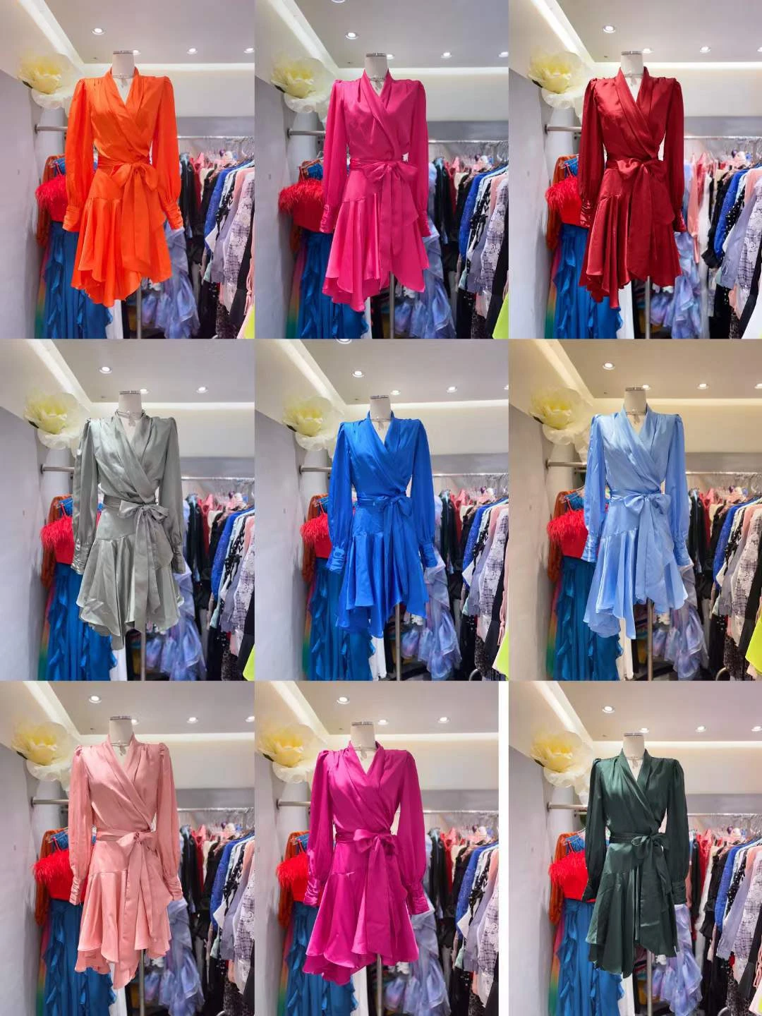 

Faionable Silk Blend V-Ne Long Sve Dr Women's High Waist A-Line irt Dr Tie-Belted Commute Ready Autumn Wear