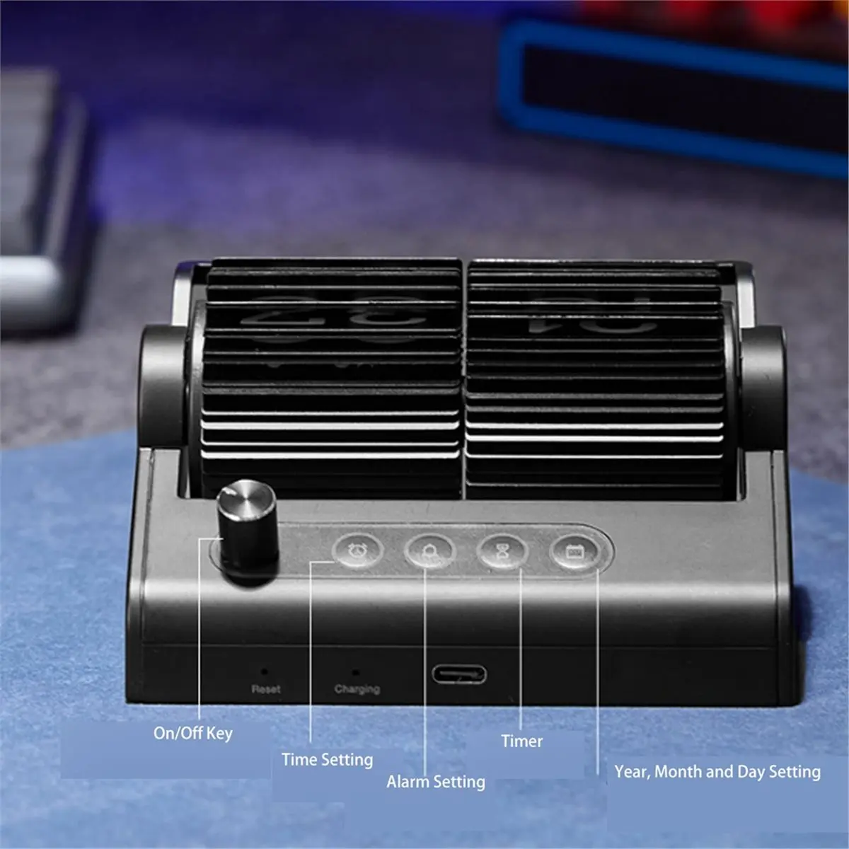Promotion Vintage Flip Clock Mechanical Battery Powered Automatic Page Turning Clock with Wood Base for Living Room White