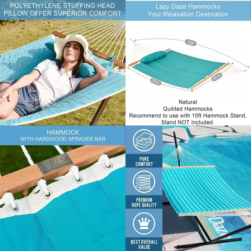 Hamaca doble acolchada para exteriores para 2 personas con barra esparcidora y almohada desmontable, para Patio, jardín, patio, piscina, playa, 450 libras Ca