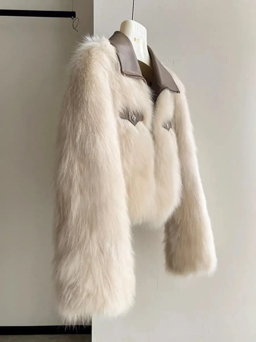 Women's 2024 Autumn and Winter New Short Fashion Tops Small Fragrant Leather Collar Design Imitation Fox Fur New Faux Fur Coats