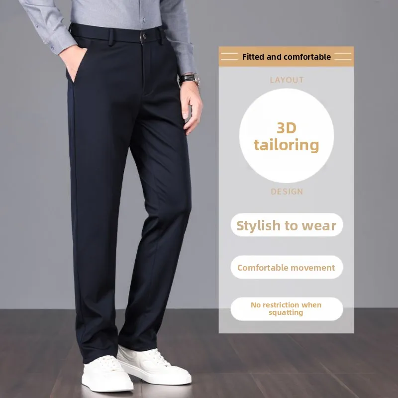 

Мужские повседневные брюки прямого кроя из дышащей эластичной ткани с защитой от сминания, осенние, модные, из смесового полиэстера, со средней посадкой