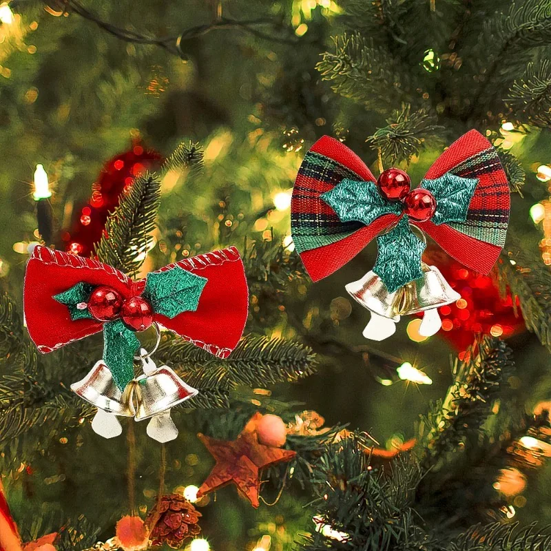 القوس عيد الميلاد مع جرس صغير ، اكاليل شجرة عيد الميلاد ، قلادة معلقة ، زخرفة Bowknot صغيرة ، لتقوم بها بنفسك الحرف هدية ، زينة السنة الجديدة