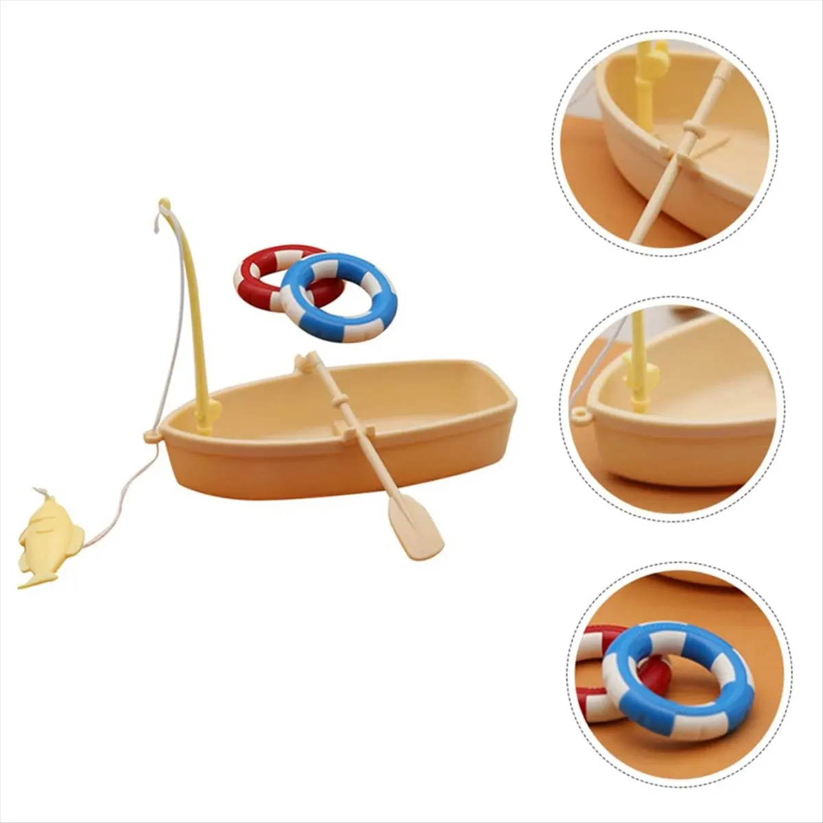 Compatible 2 Sets Swimming Ring Miniature Boat Life Ring Oars Canoe Boat Cruise Toy Plastic Sailboat Household