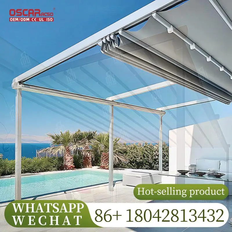 

Motorised Retractable Roofing Pergola Windproof Outdoor Gazebo Aluminum Alloy Frame Retractable Sail for Garden Patio Backyard R