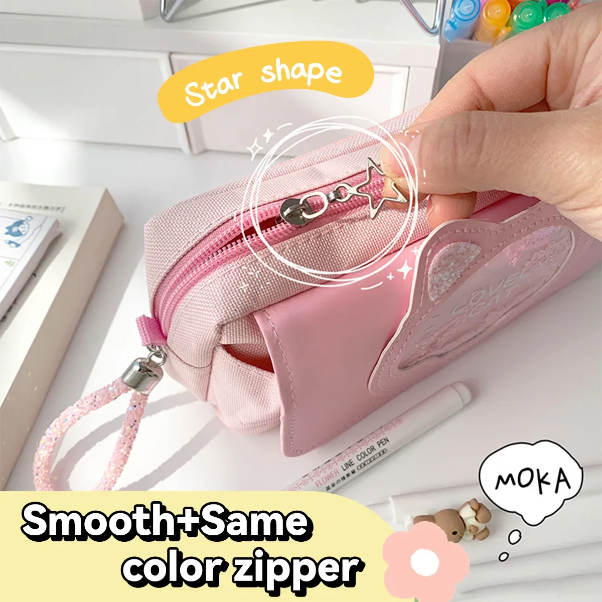 Trousse à Crayons Kawaii Lavable pour Fille, Sac à Stylos, Sable Mouvant, Multicolore, en Option, Macaron Mignon, Poudres, Rentrée Sв, Papeterie