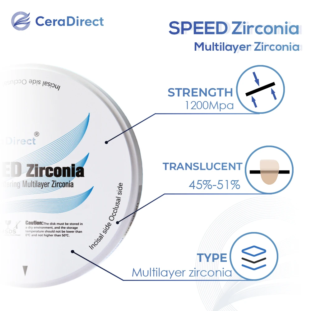 Speed Zirconia Speed Sintering Multilayer Zirconia Disc Open System (98mm) ultra translucent