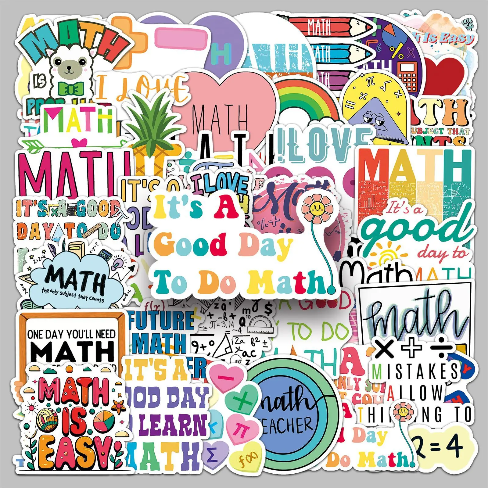 

50PCS Cartoon Math Symbol Graffiti Stickers Creative Decorative Water Cups Stationery Box Laptop Luggage Waterproof Decals Toys