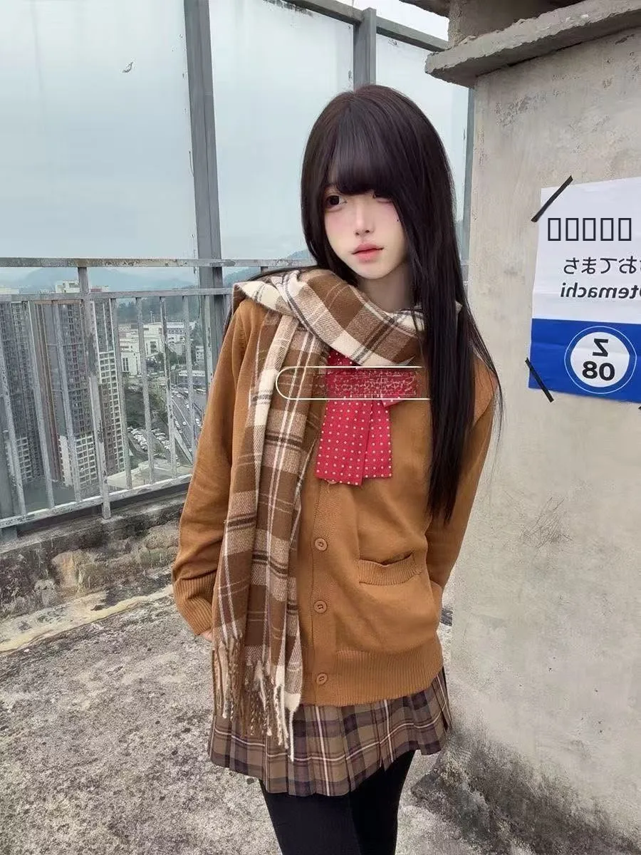 

Универсальный комплект Long Sve Irt и юбка, модная повседневная одежда для колледжа, полиэфирная ткань, застежка на пуговицы, осенняя одежда