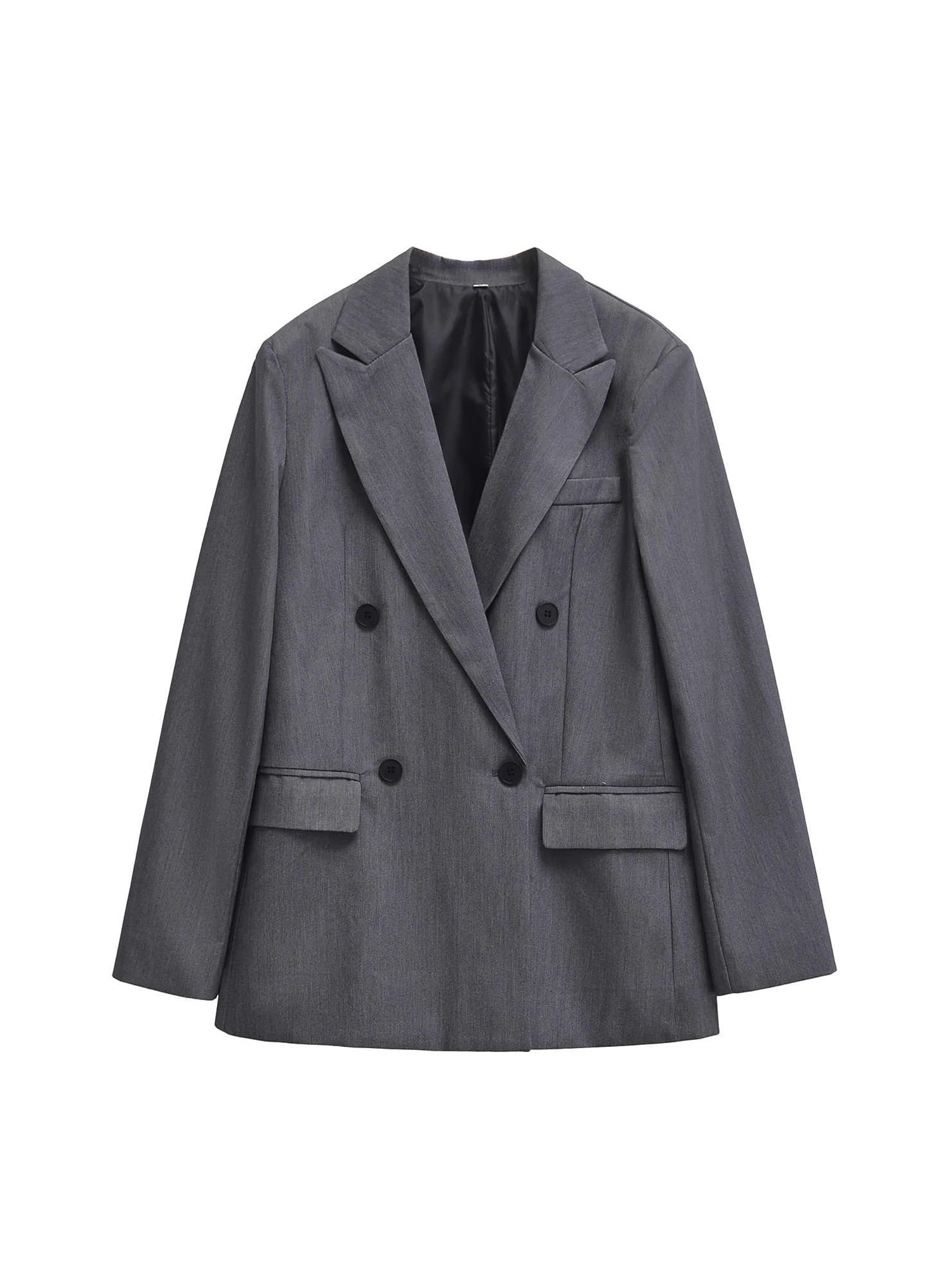 

Women Grey Blazer Jacket Vintage OL Style Elegant Double Breasted Suit Coat Harajuku Long Sleeve Outerwear 2000s Clothes Autumn