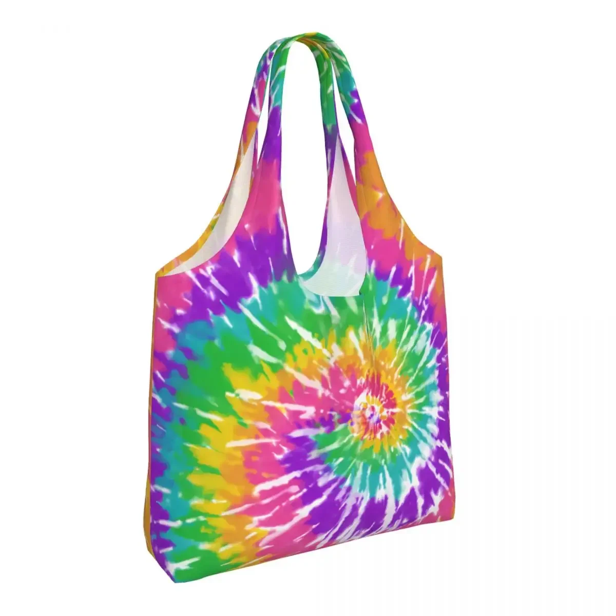 Custom Funny Very Colorful Tie Dye Shopping Tote Bag Recycling Traditional Dyeing Art Canvas Grocery Shoulder Shopper Bag