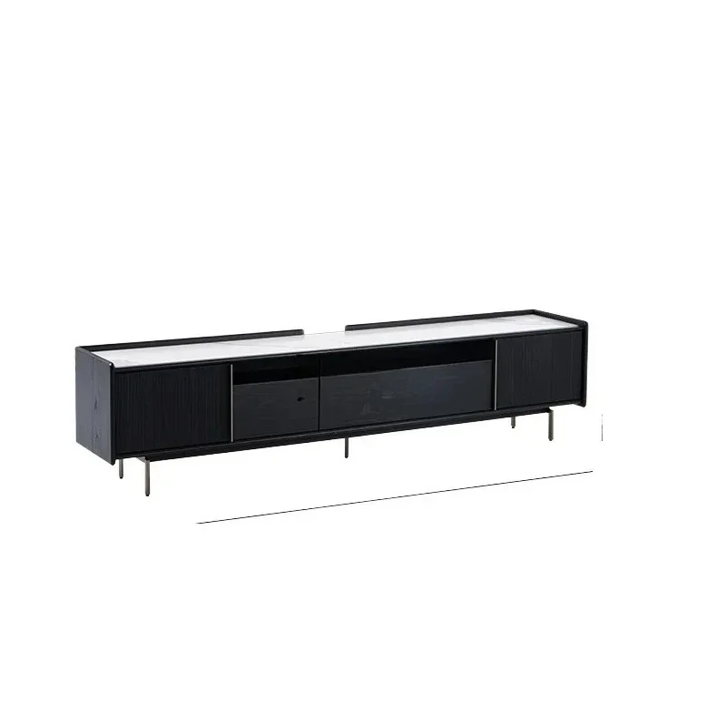 Yjq TV Cabinet Dark Jade Black Solid Wood Stone Plate TV Cabinet Storage and Storage Integrated Floor Cabinet