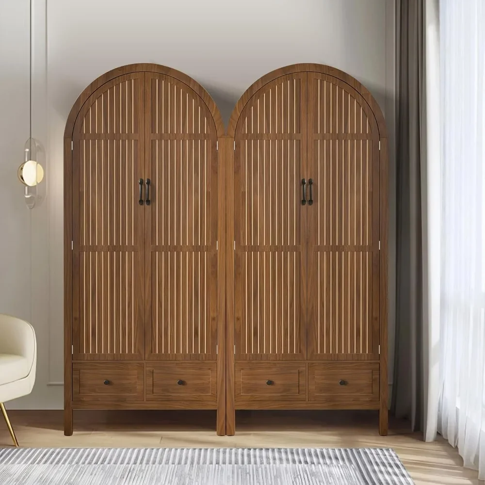 

Wardrobe Closet, Armoire Wardrobe Closet with Drawers and 2 Arched Fluted Doors, 70.87‘’ Tall Wooden Bedroom Armoires