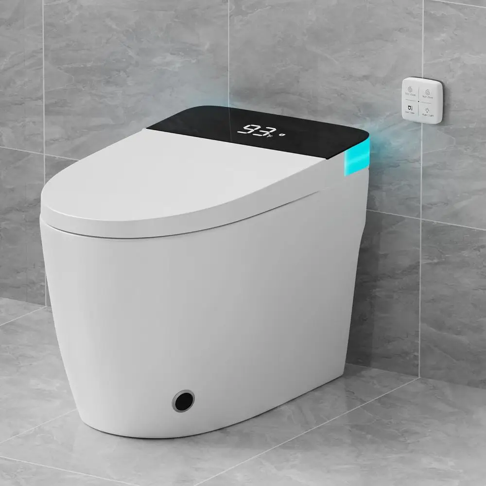 Inodoro Inteligente con Asiento Alargado y Calefactado, Descarga Automática, Asiento y Tapa con Cierre Suave Manual, Luz Nocturna, Inodoro Eléctrico con Doble Función