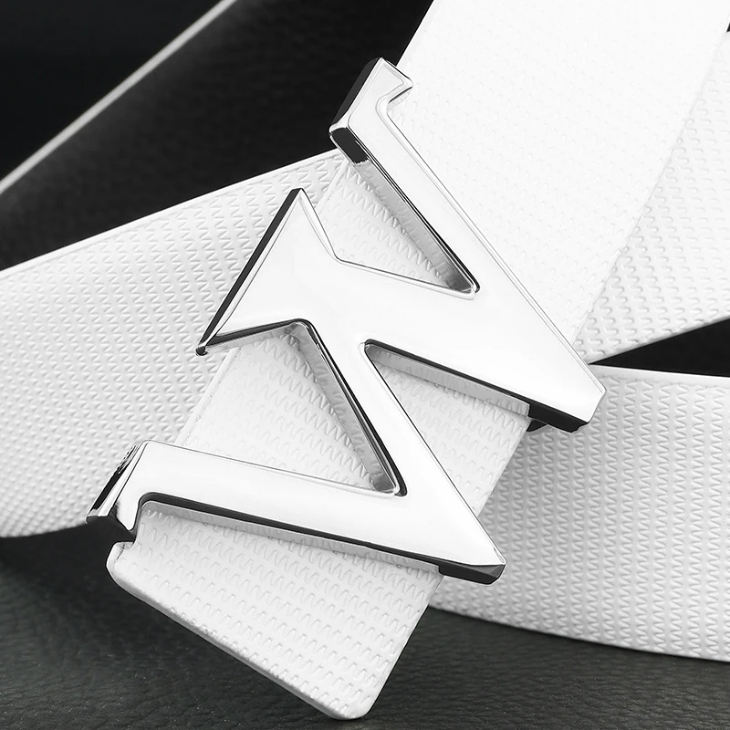 캐주얼 화이트 남성 디자이너 벨트 레터 W 슬라이드 버클 고품질 천연 가죽 브랜드 럭셔리 패션 남성 벨트